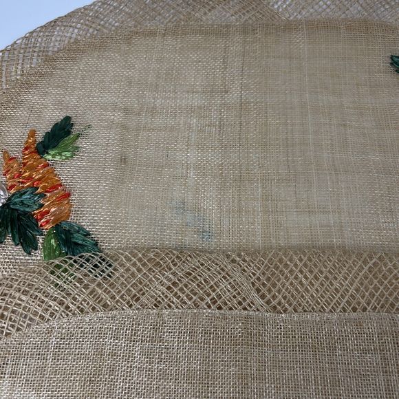Wicker Straw Placemats Embroidered Carrots Vtg Boho Raffia 19”x13” Oval Set/6 - Picture 5 of 14